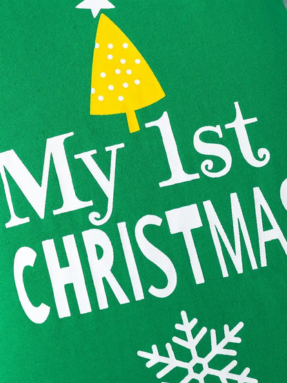 Baby's "My 1st Christmas" Print Casual Striped Cotton