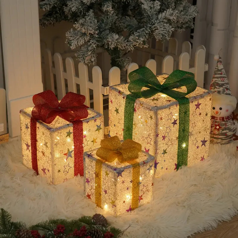 Pcs Christmas Lighted Gift Boxes, Set Of 3 LED 8 Lighting Modes