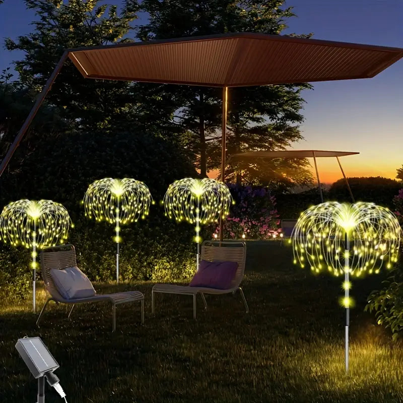 4 Pcs, Solar Luminous Pole Fireworks LED Lights, 8 Lighting Modes