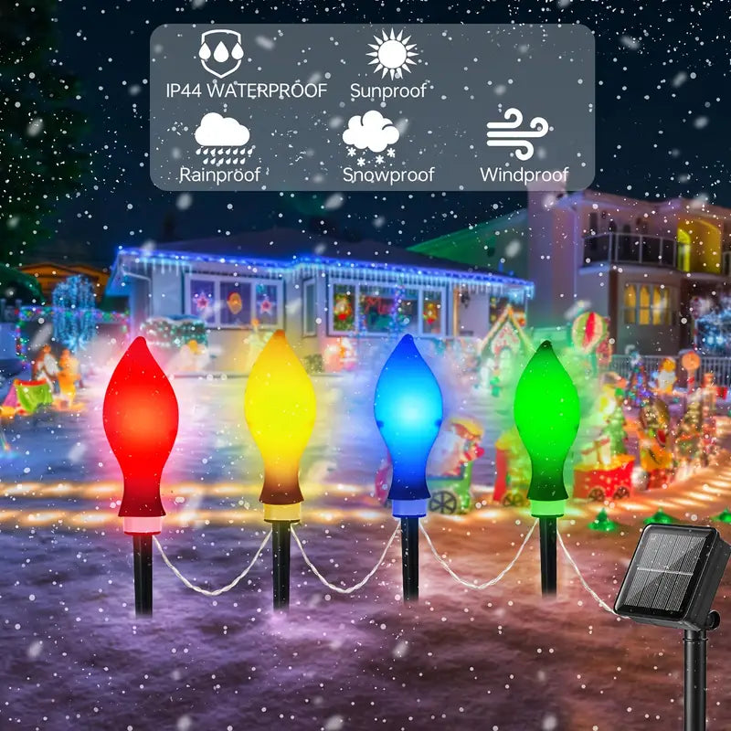 12pc Solar Christmas Lights, Flame-shaped Solar Garden Lights 8 Lighting Modes Solar String