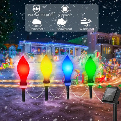 12pc Solar Christmas Lights, Flame-shaped Solar Garden Lights 8 Lighting Modes Solar String