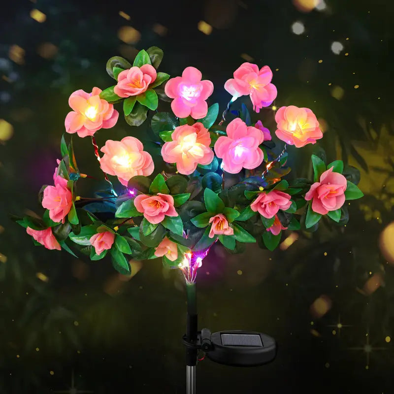 2 Pcs-Solar Powered Flower Lights with 21 LED Blossoms