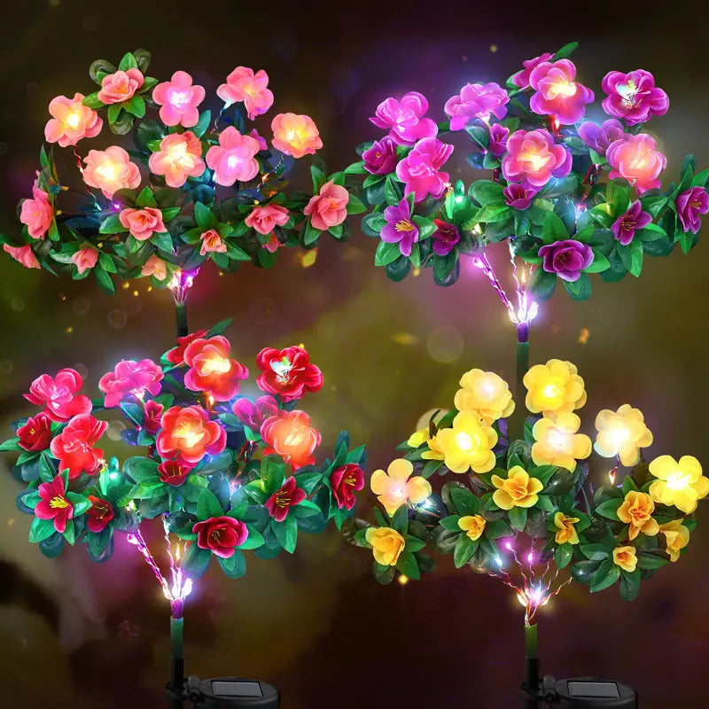 2 Pcs-Solar Powered Flower Lights with 21 LED Blossoms