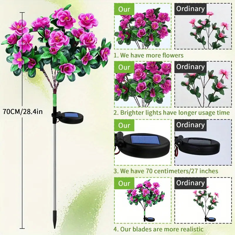 2 Pcs-Solar Powered Flower Lights with 21 LED Blossoms