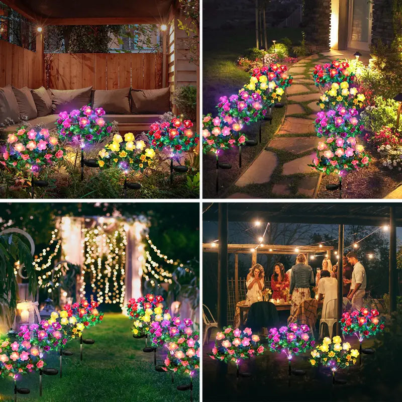 2 Pcs-Solar Powered Flower Lights with 21 LED Blossoms