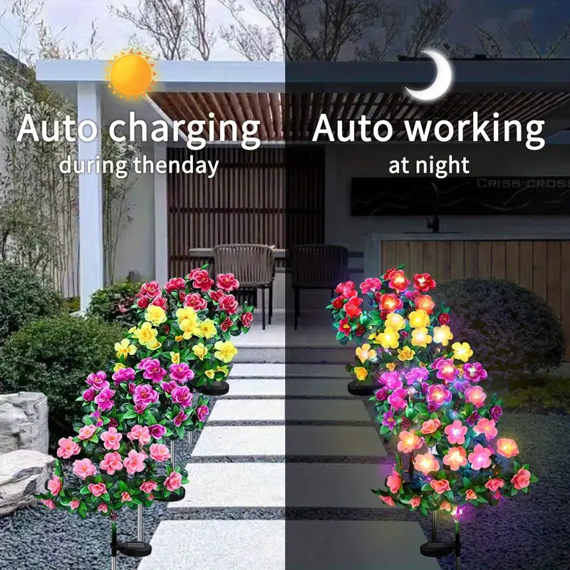 2 Pcs-Solar Powered Flower Lights with 21 LED Blossoms