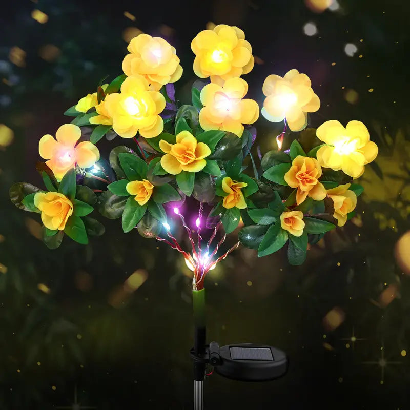 2 Pcs-Solar Powered Flower Lights with 21 LED Blossoms