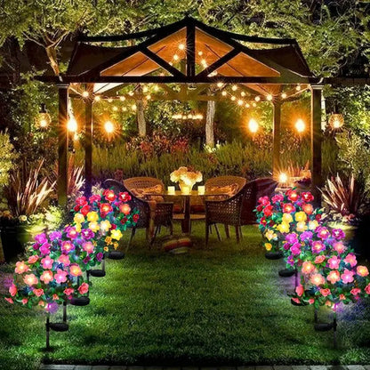 2 Pcs-Solar Powered Flower Lights with 21 LED Blossoms