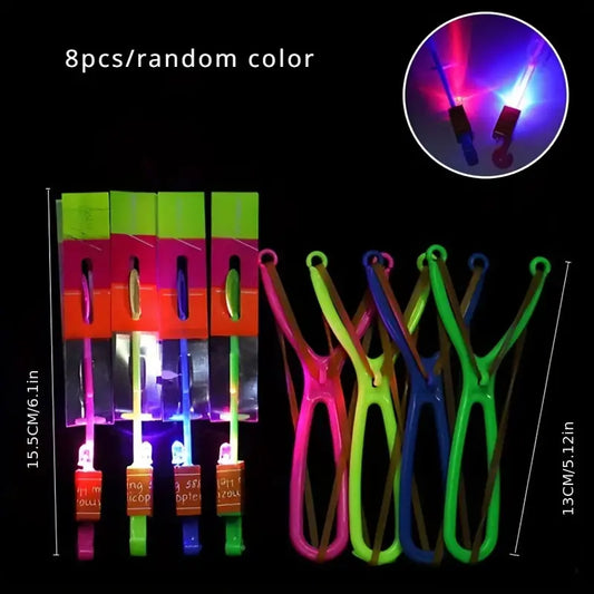 8PCS LED Lighting Up Luminous Toy, Flying Slingshot, Flying Toys