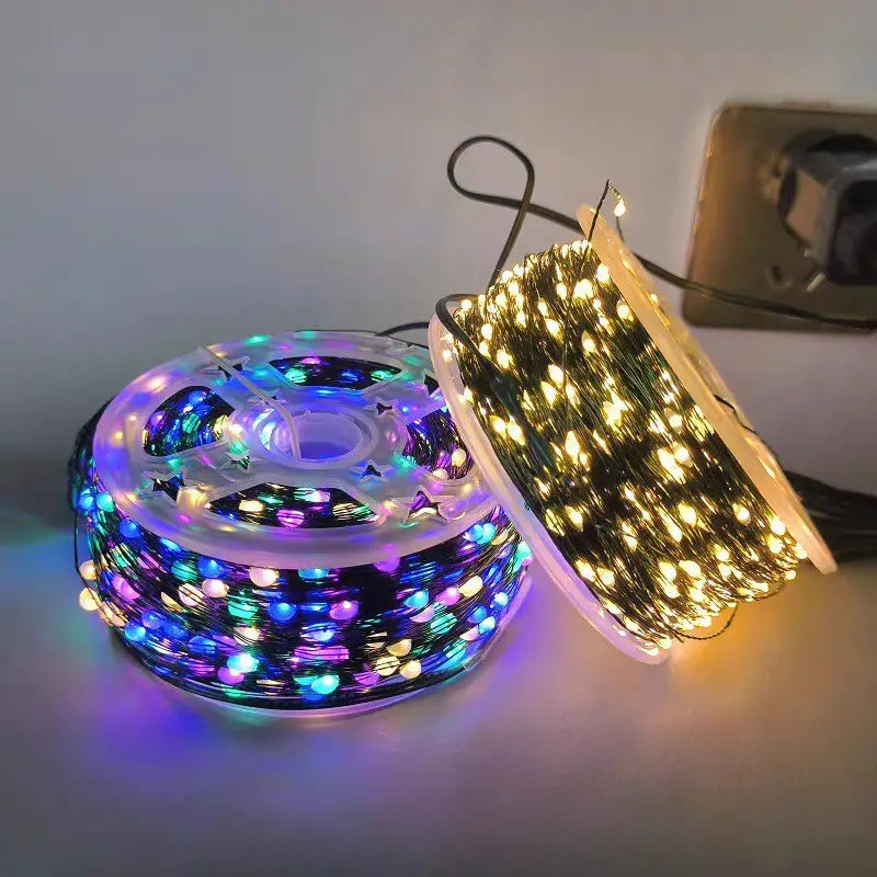 Christmas Tree Decoration, 100TF/300LED Dark Green Leather Thread Colorful Lights