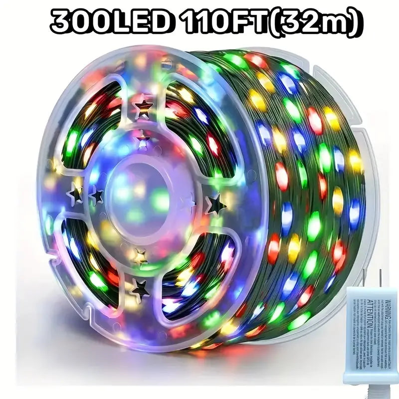 Christmas Tree Decoration, 100TF/300LED Dark Green Leather Thread Colorful Lights