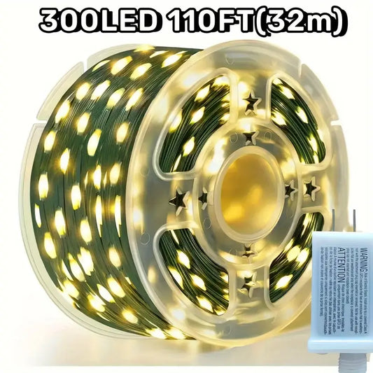 Christmas Tree Decoration, 100TF/300LED Dark Green Leather Thread Colorful Lights