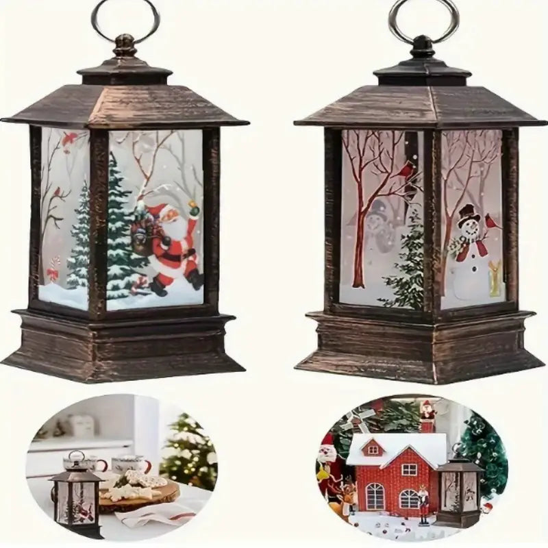 4pcs Whimsical Christmas Lantern Design Musical Boxes Figurines, Candlestick Nightlight Musical Boxes