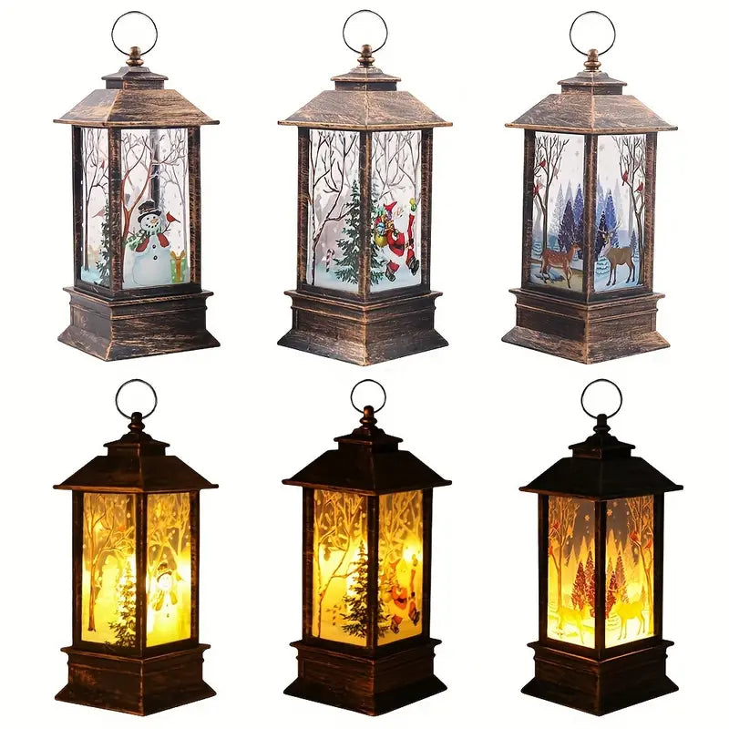 4pcs Whimsical Christmas Lantern Design Musical Boxes Figurines, Candlestick Nightlight Musical Boxes