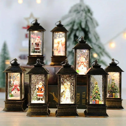 4pcs Whimsical Christmas Lantern Design Musical Boxes Figurines, Candlestick Nightlight Musical Boxes