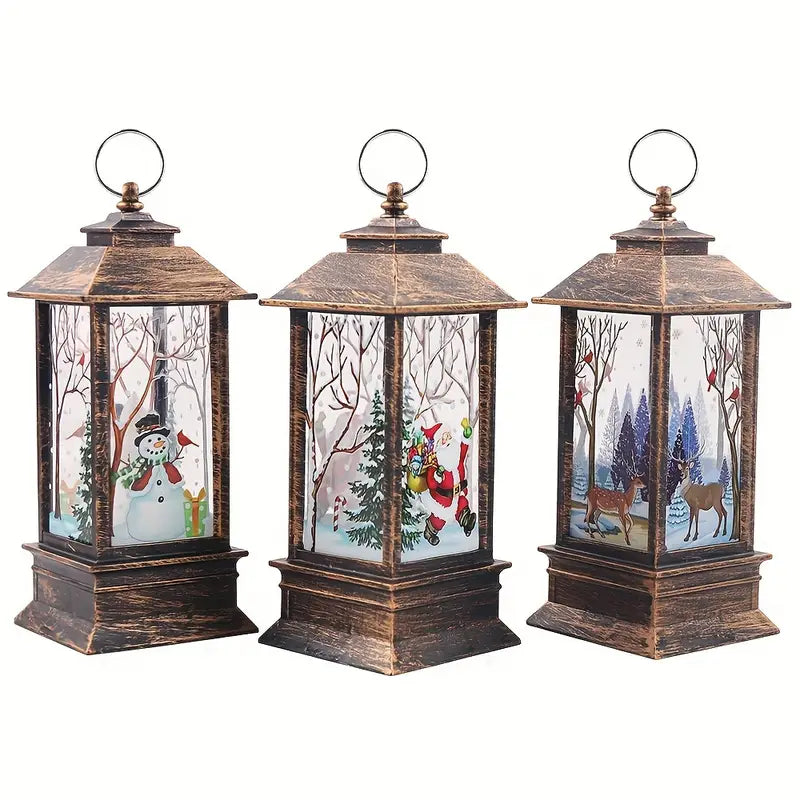 4pcs Whimsical Christmas Lantern Design Musical Boxes Figurines, Candlestick Nightlight Musical Boxes