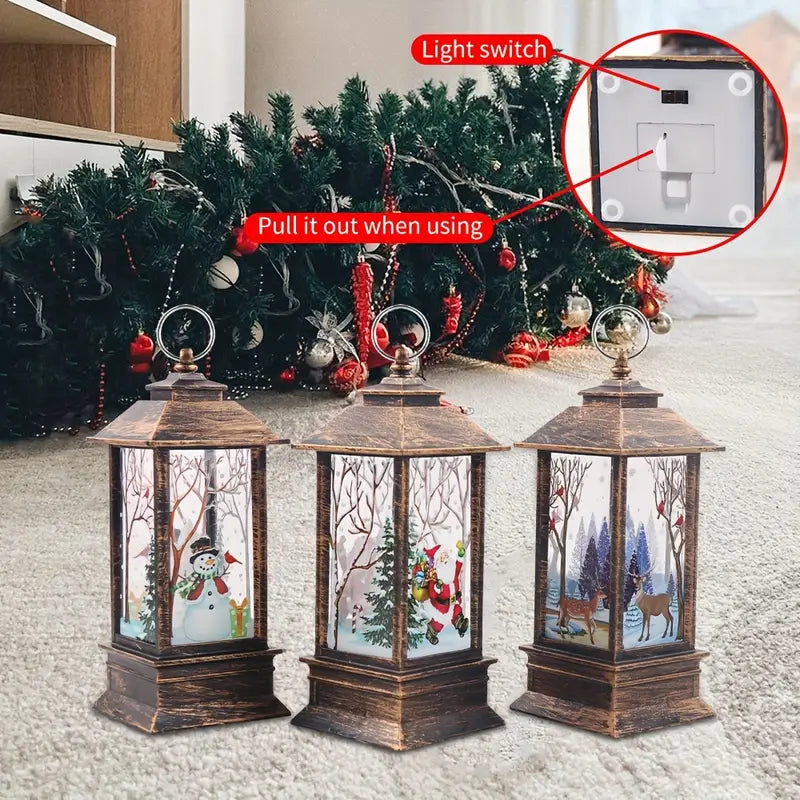 4pcs Whimsical Christmas Lantern Design Musical Boxes Figurines, Candlestick Nightlight Musical Boxes