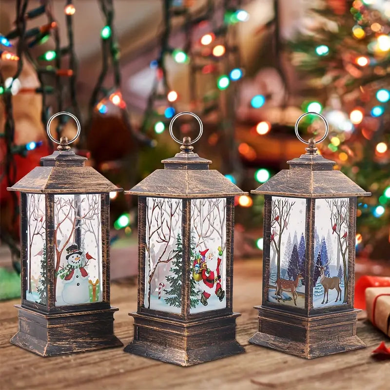 4pcs Whimsical Christmas Lantern Design Musical Boxes Figurines, Candlestick Nightlight Musical Boxes