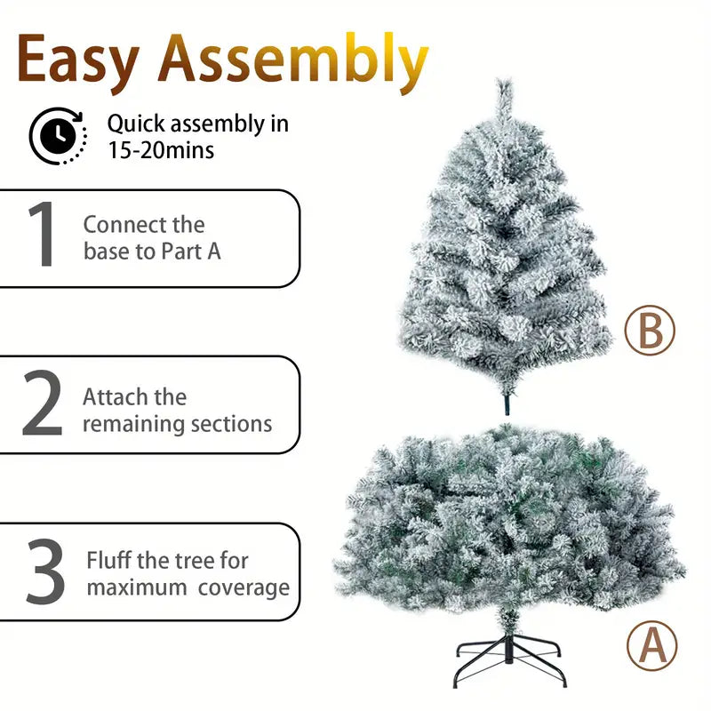 Snow Flocked Christmas Tree - Premium Hinged Artificial Pine Tree