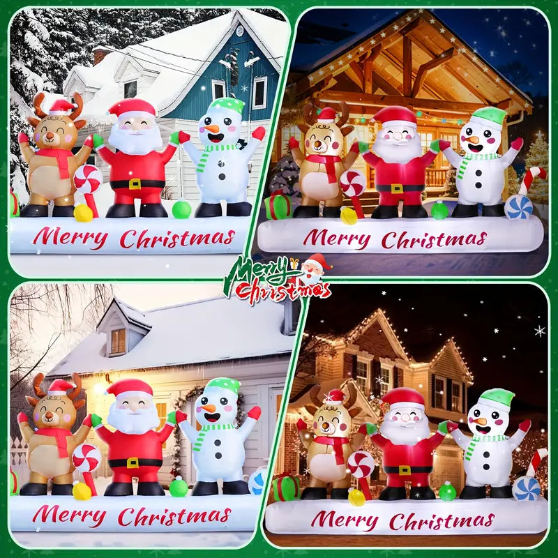 FT Long Inflatable Santa Claus Reindeer Snowman Christmas Outdoor Decoration with Build-in LED Light