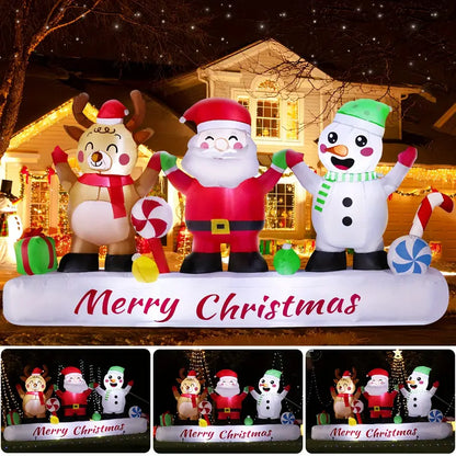 FT Long Inflatable Santa Claus Reindeer Snowman Christmas Outdoor Decoration with Build-in LED Light