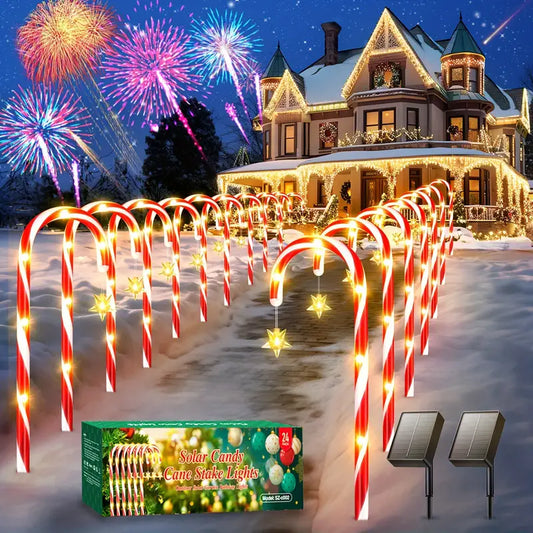 2/24 Pack Christmas Candy Cane Lights, Solar Christmas Candy Cane Decorations