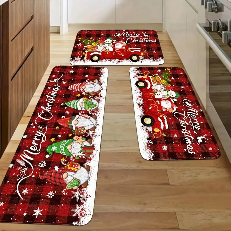 Christmas Cheer 2/3pcs Kitchen Mat Set - Santa, Truck & Snowflake Designs