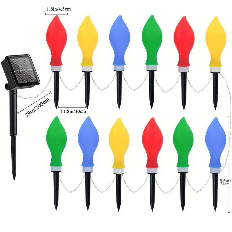 12pc Solar Christmas Lights, Flame-shaped Solar Garden Lights 8 Lighting Modes Solar String