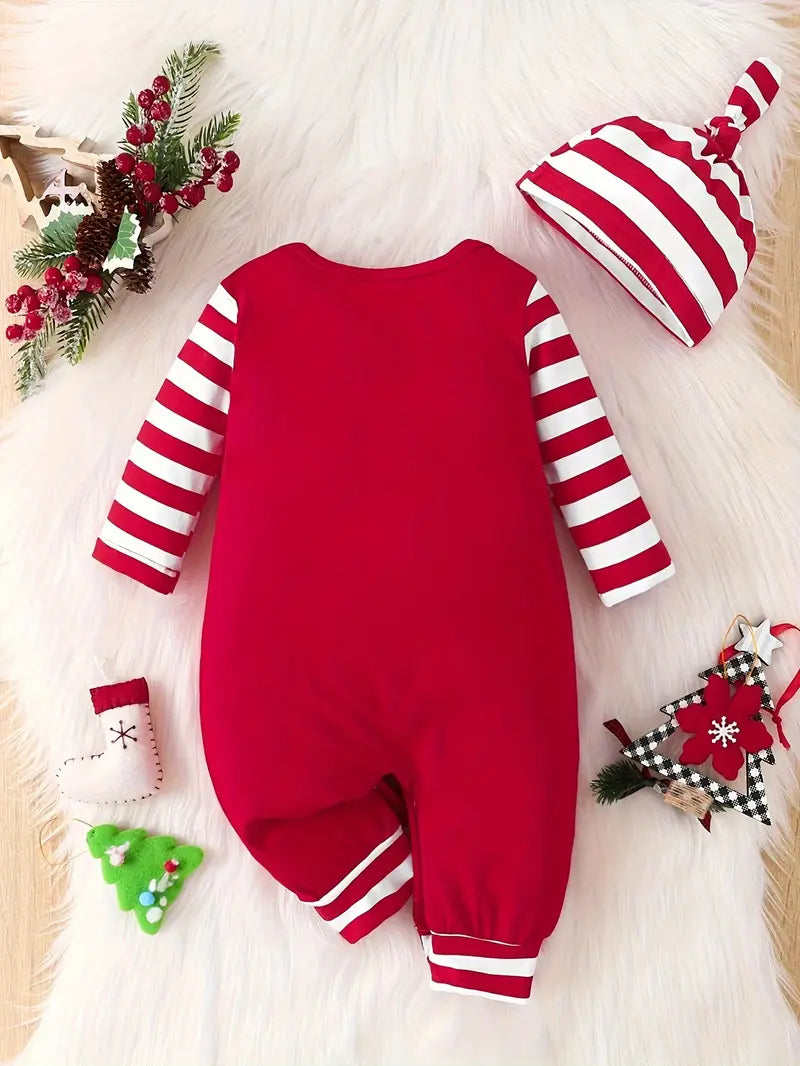 Baby's "My 1st Christmas" Print Casual Striped Cotton