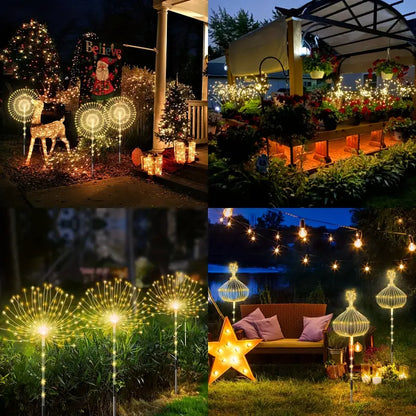 4 Pcs, Solar Luminous Pole Fireworks LED Lights, 8 Lighting Modes