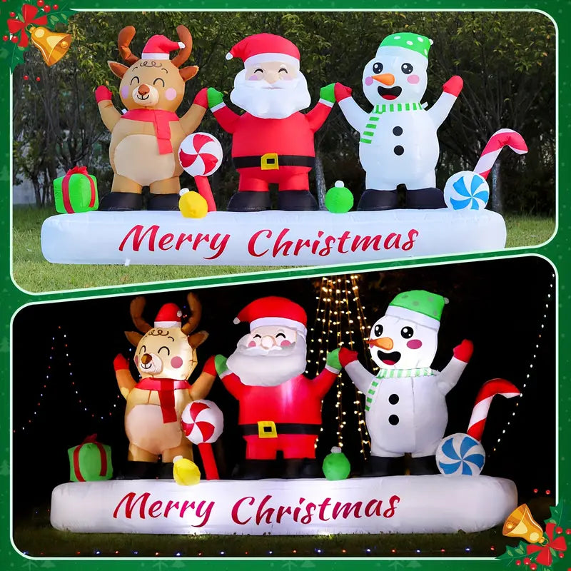 FT Long Inflatable Santa Claus Reindeer Snowman Christmas Outdoor Decoration with Build-in LED Light