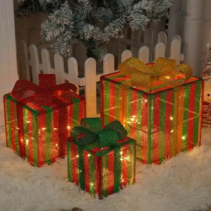 Pcs Christmas Lighted Gift Boxes, Set Of 3 LED 8 Lighting Modes