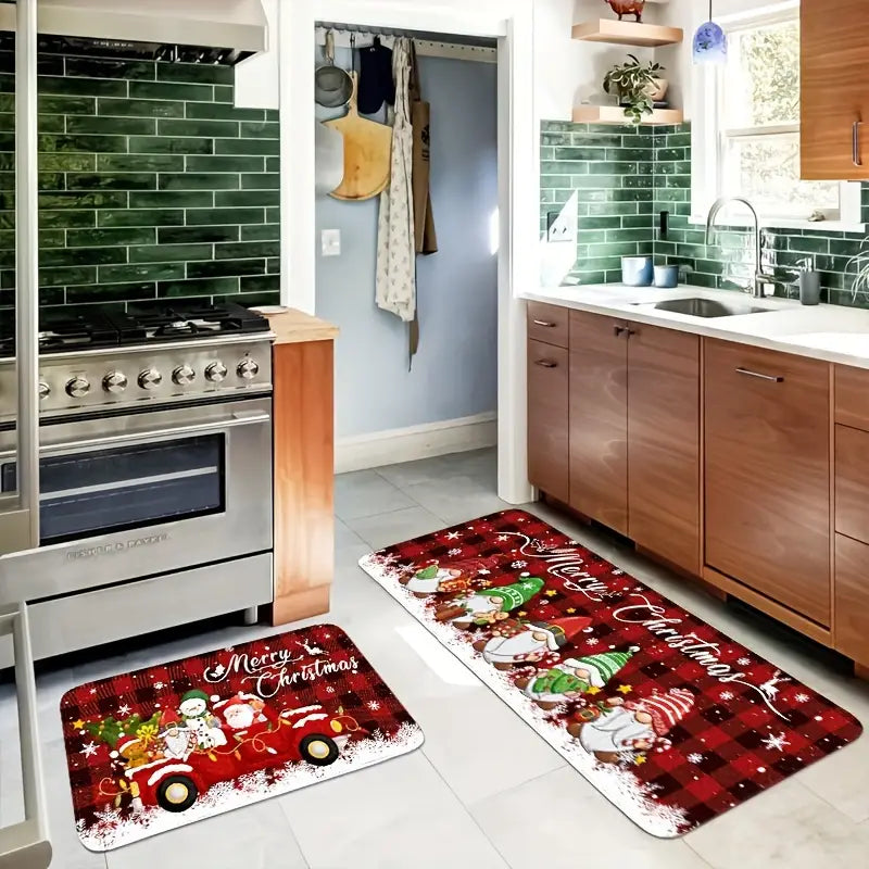 Christmas Cheer 2/3pcs Kitchen Mat Set - Santa, Truck & Snowflake Designs