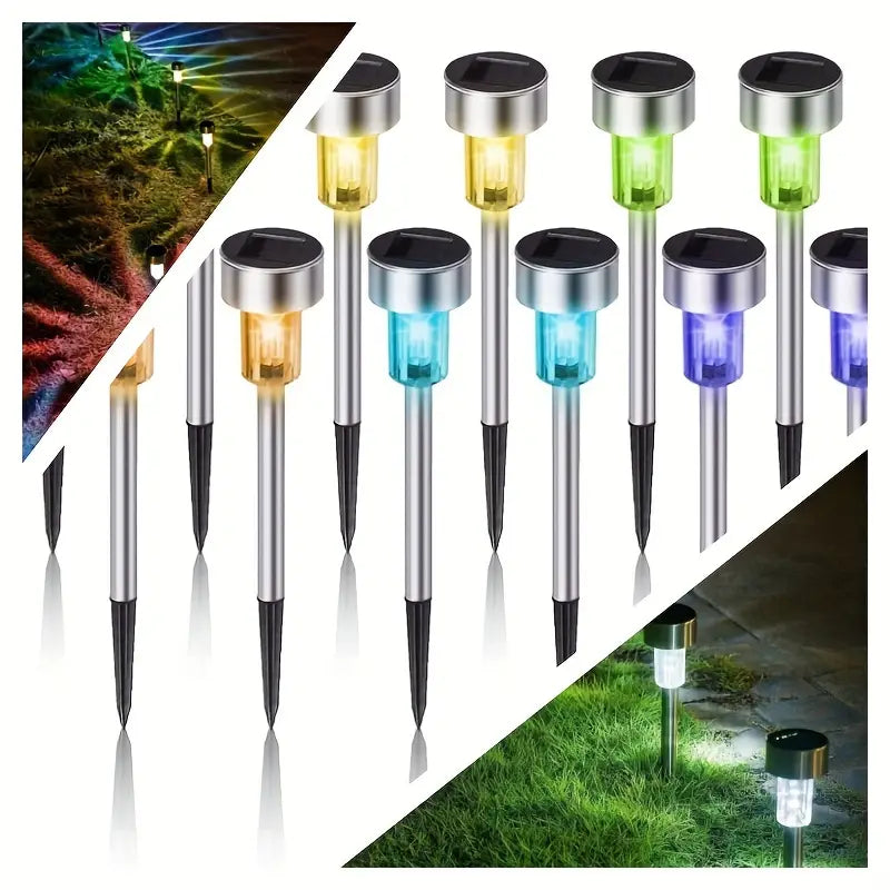 10 Pcs-Solar Garden Lights Outdoor, Stainless Steel LED Pathway Lights for Christmas