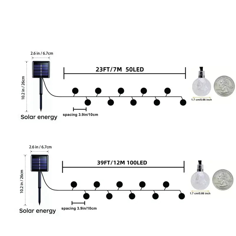 Solar String Light, 8 Modes Flashing Light Outdoor Crystal Ball Light