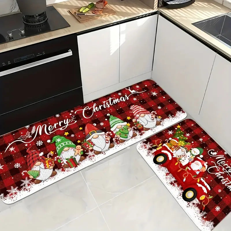 Christmas Cheer 2/3pcs Kitchen Mat Set - Santa, Truck & Snowflake Designs