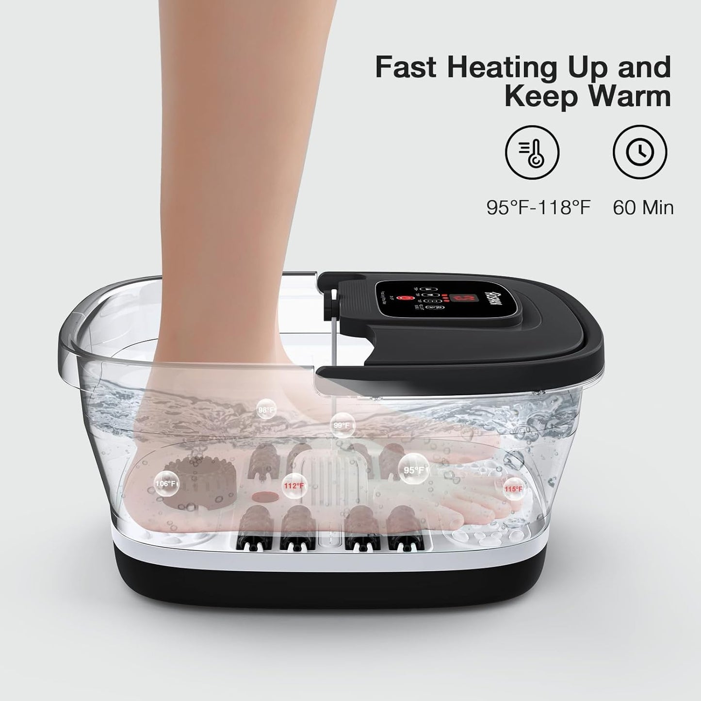 Collapsible Foot Spa with Heat, Bubble, Red Light, and Temperature Control, Foot Bath Massager with 8 Shiatsu Massage Rollers, Pedicure Foot Spa for Relaxation and Stress Relief