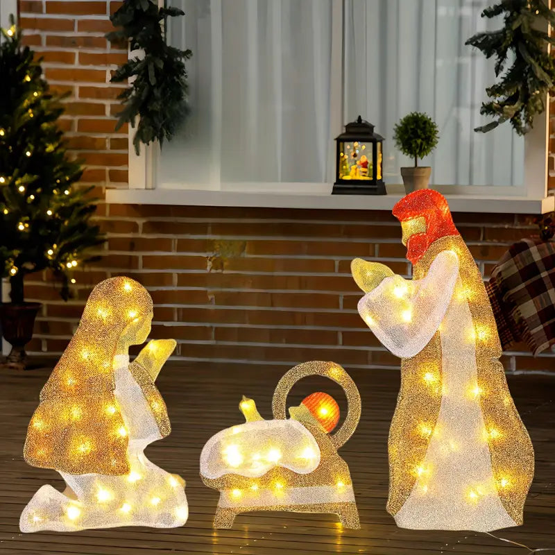 Christmas Decorations Nativity Scenes - Set Of 3 Lighted Nativity Sets