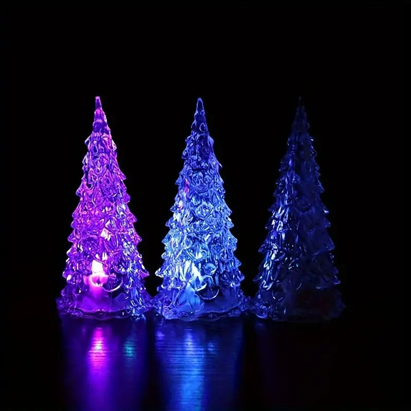 2 Pcs Festive LED Christmas Tree Model - Illuminated Plastic Desk Ornament