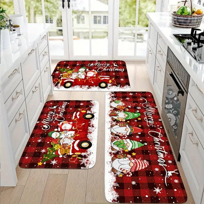 Christmas Cheer 2/3pcs Kitchen Mat Set - Santa, Truck & Snowflake Designs