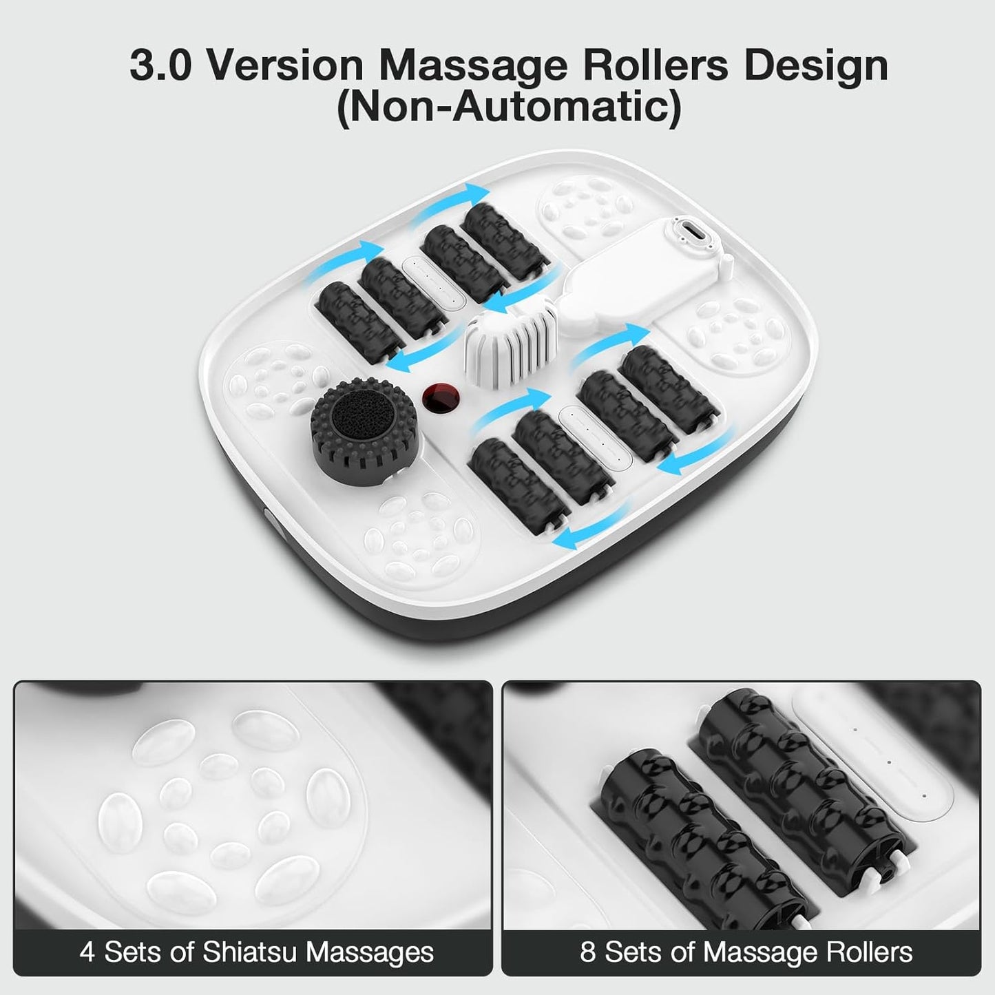 Collapsible Foot Spa with Heat, Bubble, Red Light, and Temperature Control, Foot Bath Massager with 8 Shiatsu Massage Rollers, Pedicure Foot Spa for Relaxation and Stress Relief