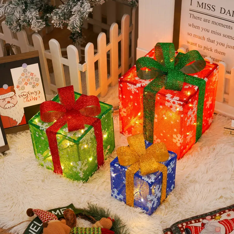 Pcs Christmas Lighted Gift Boxes, Set Of 3 LED 8 Lighting Modes