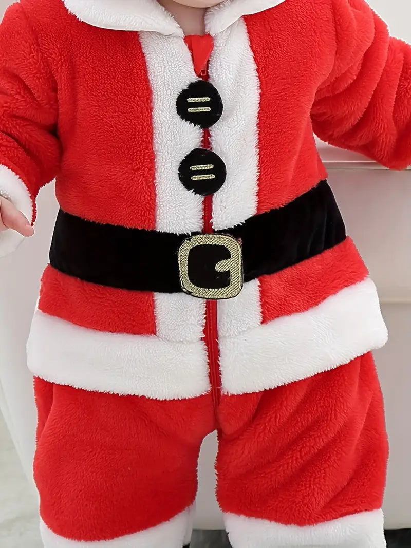 Christmas Party Cute Costume, Toddler Baby's Santa Claus Bodysuit + Hat Set, Suitable For Outdoor Wear