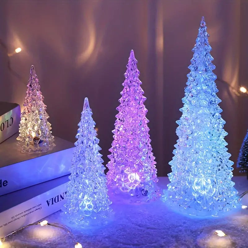 2 Pcs Festive LED Christmas Tree Model - Illuminated Plastic Desk Ornament