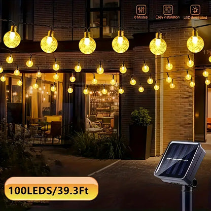 Solar String Light, 8 Modes Flashing Light Outdoor Crystal Ball Light