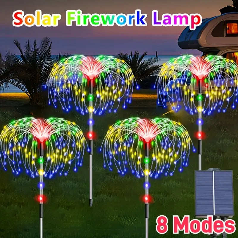 4 Pcs, Solar Luminous Pole Fireworks LED Lights, 8 Lighting Modes