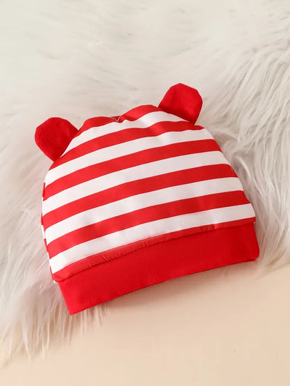 Three-piece set of cute Christmas head long-sleeved hat + striped pants + hat, Perfect for Outdoor