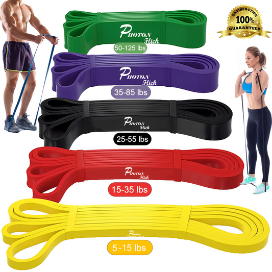 Photon Flick 5 Piece Color - Coded Resistance Bands Set – Adjustable Resistance from 5-125 lbs | Durable Latex | Ideal for Strength Training & Flexibility Exercises