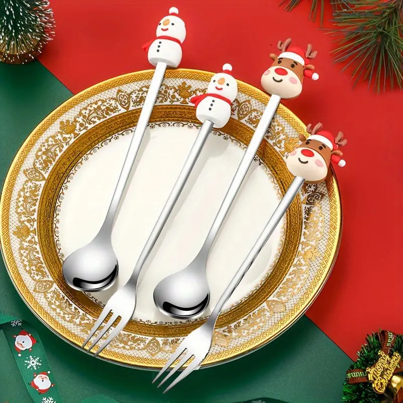 6pcs Christmas Spoon & Fork Set - Stainless Steel