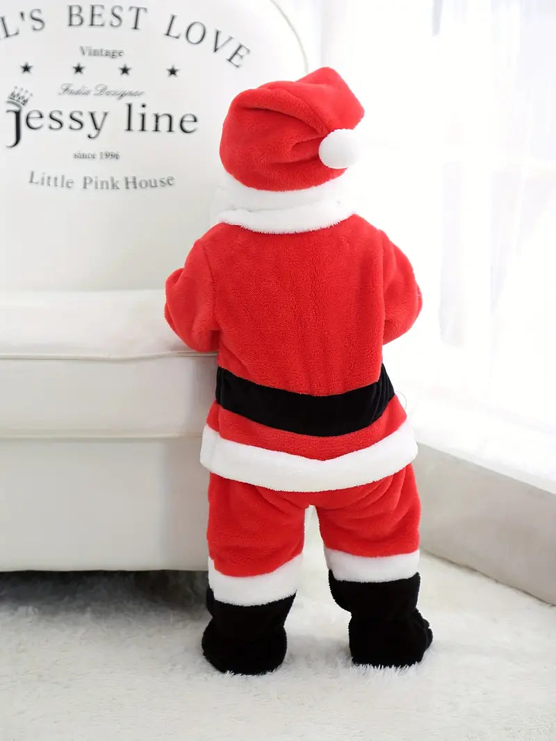 Christmas Party Cute Costume, Toddler Baby's Santa Claus Bodysuit + Hat Set, Suitable For Outdoor Wear